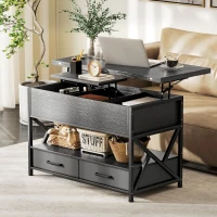 HOMCOM Modern Coffee Table, Lift Top Center Table with Fabric Drawers and Hidden Storage for Living Room, Distressed Black(m-8)
