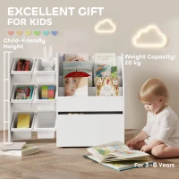Qaba Kids Bookshelf and Toy Storage, 3-Tier Bookcase with 6 Removable Bins and Box for Toddler Nursery Playroom, White(m-9)