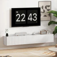 HOMCOM 55" Floating TV Stand for TVs up to 72 Inch, Wall Mount Media Console with 2 Fluted Flip-Down Doors, Cable Hole, White(m-10)