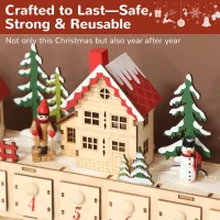 HOMCOM Christmas Advent Calendar with 24 Countdown Drawers and LED Lights, Wood-Effect Advent Calendar, Battery Operated(m-7)
