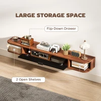 HOMCOM 55" Floating TV Stand for TVs up to 60 Inch, Wall Mounted Media Console with Flip Drawer and 2 Open Shelves, Walnut(m-5)