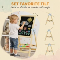 Qaba Wooden Art Easel, Double Sided Kids Easel with Height Adjustable Chalkboard and Magnetic Whiteboard, Natural(m-6)