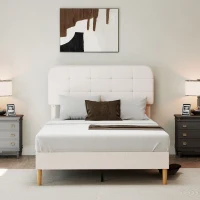 HOMCOM Queen Size Bed Frame with Adjustable Headboard Upholstered Platform Bed Frame with Wood Slat Support Noise Free White(m-8)