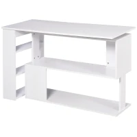 HOMCOM 360° Rotating Home Office Desk L Shaped Corner Computer Desk with Storage Shelves, Writing Table Workstation, White(m-1)