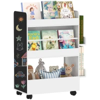 Qaba Kids Bookshelf, Kids Bookcase with Wheels & Blackboard, for Nursery, Kids Room, Playroom, for 3-8 Years(m-11)