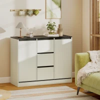 HOMCOM Buffet Cabinet with Soft-Close Hinges, Modern Sideboard with 3 Drawers and 2 Adjustable Shelves, White Wood Grain(m-8)