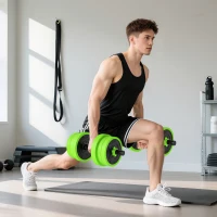 Soozier 44lbs 4-in-1 Adjustable Weight Dumbbell Set, Barbell, Kettlebell, Push Up Stand, Green(m-9)