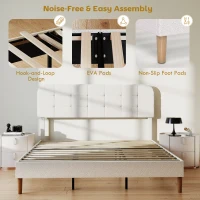 HOMCOM King Size Bed Frame with Adjustable Headboard Upholstered Platform Bed Frame with Wood Slat Support Noise Free White(m-6)