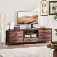 HOMCOM TV Stand for TVs up to 70 Inch, Industrial TV Console with Charging Station, 5 Drawers and Open Shelves, Rustic Brown(m-9)