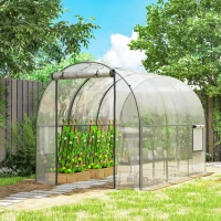 Outsunny Polytunnel Greenhouse with Roll-up Door and Mesh Window, Walk-in Grow House Tent with Steel Frame, 3 x 2 x 2 m, Clear(m-1)