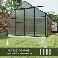 Outsunny Aluminium Greenhouse Polycarbonate Walk-in Garden Greenhouse Kit with Adjustable Roof Vent, 8 x 12ft, Clear(m-6)