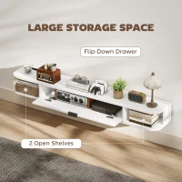 HOMCOM 55" Floating TV Stand for TVs up to 60 Inch, Wall Mounted Media Console with Flip Drawer and 2 Open Shelves, White(m-5)