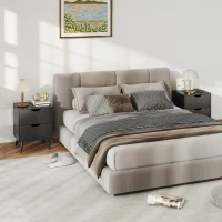 HOMCOM Modern Bedside Table Set of 2, Nightstand with 2 Drawers and Pine Wood Legs for Bedroom, Living Room, Black(m-9)