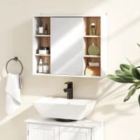 HOMCOM Wall-Mounted Bathroom Medicine Cabinet with Mirror, Over Toilet Bathroom Vanity Cabinet White & Oak(m-9)