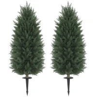 HOMCOM 43.3 Inch Set of 2 Artificial Cypress Topiary Tree, Indoor Outdoor UV Resistant Faux Plants with Ground Stake for Garden(m-1)