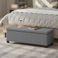 HOMCOM 47 Inches Storage Ottoman Bench, Foot Rest with Legs, End of Bed Bench, Corduroy Storage Chest for Living Room, Gray(m-2)