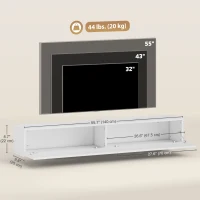 HOMCOM 55" Floating TV Stand for TVs up to 72 Inch, Wall Mount Media Console with 2 Fluted Flip-Down Doors, Cable Hole, White(m-3)