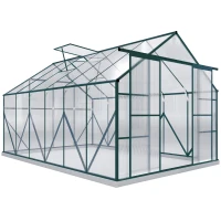 Outsunny Aluminium Greenhouse Polycarbonate Walk-in Garden Greenhouse Kit with Adjustable Roof Vent, 8 x 12ft, Clear(m-11)