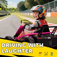 Qaba 24V 7AH Kids Electric Go Kart, 8.1 MPH Battery Powered Drift Kart with Dual Motors, Soft Start for 8-12 Years, Pink(m-7)