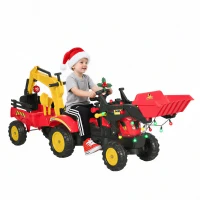 Aosom 3 in 1 Kids Ride On Excavator Toy with 6 Wheels, Bulldozer with Controllable Cargo Trailer & Easy Pedal Controls(m-2)