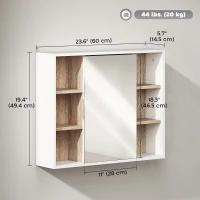 HOMCOM Wall-Mounted Bathroom Medicine Cabinet with Mirror, Over Toilet Bathroom Vanity Cabinet White & Oak(m-3)