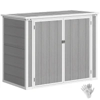 Outsunny 41 Cu. Ft. Outdoor Storage Shed, Outdoor Horizontal Trash Can Storage with Chain Lid, Lockable Storage Box, Grey(m-11)