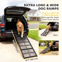 PawHut 75" Folding & Portable Dog Car Ramp for Large Dogs, Extra Long & Wide, for Car, SUV, Truck, RV, High Bed(m-4)