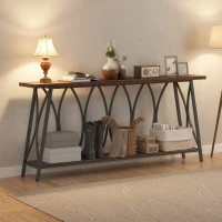 HOMCOM 71" Console Table, Industrial 2-Tier Narrow Entryway Table with Metal Frame for Living Room, Hallway, Rustic Brown(m-9)