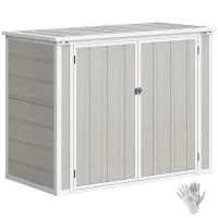 Outsunny 41 Cu. Ft. Outdoor Storage Shed, Outdoor Horizontal Trash Can Storage with Chain Lid, Lockable Storage Box, Light Grey(m-11)