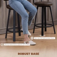 HOMCOM Bar Stools Set of 2, Upholstered Breakfast Bar Chairs with Footrest and Backrest for Kitchen Counter, Brown(m-7)