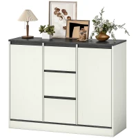HOMCOM Buffet Cabinet with Soft-Close Hinges, Modern Sideboard with 3 Drawers and 2 Adjustable Shelves, White Wood Grain(m-2)