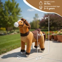 Qaba Ride on Horse, Plush Riding Pony for Ages 3-5, Walking Horse Animal with Wheels for Active Play, Dark Brown(m-3)
