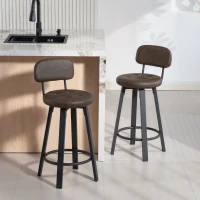 HOMCOM Bar Stools Set of 2, Upholstered Breakfast Bar Chairs with Footrest and Backrest for Kitchen Counter, Brown(m-8)