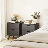 HOMCOM Modern Bedside Table Set of 2, Nightstand with 2 Drawers and Pine Wood Legs for Bedroom, Living Room, Black(m-1)