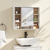 HOMCOM Wall-Mounted Bathroom Medicine Cabinet with Mirror, Over Toilet Bathroom Vanity Cabinet White & Oak(m-1)