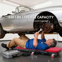 HOMCOM Automotive Z Creeper Seat, 2-in-1 330 lbs Rolling Garage Mechanic Creeper & Stool with Pad, 6 Wheels, Red(m-5)