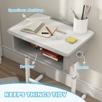 Qaba Kids Desk and Chair Set, Height Adjustable Children Study Desk and Chair with Drawer, Study Table for Bedroom, Grey(m-7)