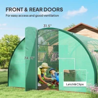 Outsunny Tunnel Greenhouse Walk-in Plant Warm House with 2 Hinged Doors, 8 Mesh Windows, 20' x 10' x 6.6', Green(m-6)