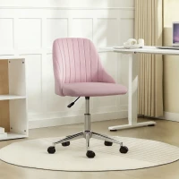 Vinsetto Vanity Chair for Makeup, Velvet Comfy Office Chair with Adjustable Height, Swivel Wheels for Bedroom, Living Room, Pink(m-1)