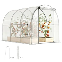 Outsunny Polytunnel Greenhouse with Roll-up Door and Mesh Window, Walk-in Grow House Tent with Steel Frame, 3 x 2 x 2 m, Clear(m-11)