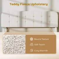 HOMCOM King Size Bed Frame with Adjustable Headboard Upholstered Platform Bed Frame with Wood Slat Support Noise Free White(m-5)