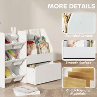 Qaba Kids Bookshelf and Toy Storage, 3-Tier Bookcase with 6 Removable Bins and Box for Toddler Nursery Playroom, White(m-7)