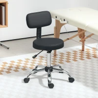 HOMCOM Adjustable Rolling Stool with Removable Backrest, Faux Leather Swivel Stool Chair for Salon Spa, Bar, Massage, Black(m-8)