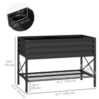 Outsunny Galvanized Raised Garden Bed, Metal Planter Box with Bed Liner and Storage Shelf, for Vegetables Flowers Herbs, Black(m-3)