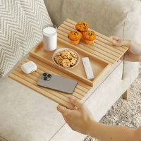 HOMCOM Bamboo Couch Arm Tray, Sofa Armrest Tray with Flexible Roll-up Design and Wide Compartment, Natural(m-10)