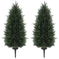 HOMCOM 43.3 Inch Set of 2 Artificial Cypress Topiary Tree, Indoor Outdoor UV Resistant Faux Plants with Ground Stake for Garden(m-11)
