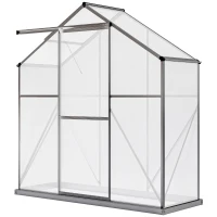 Outsunny 6' x 2.5' Walk-in Polycarbonate Greenhouse Aluminium Green House with Sliding Door, 5-Level Roof Vent, Rain Gutter(m-2)