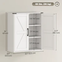 HOMCOM Bathroom Wall Cabinet, Wall Mounted Medicine Cabinet with Barn Doors and Adjustable Shelves, Over The Toilet, White(m-3)