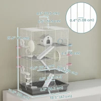 PawHut 4-Level Large Hamster Cage with DIY Tubes, Water Bottle, Food Dish, Hut, Exercise Wheels, Grey(m-3)