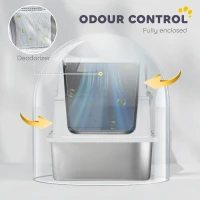 PawHut Extra Large Stainless Steel Cat Litter Box for Big Cats with Flip Cover, High-Sided Enclosure & Scoop(m-4)